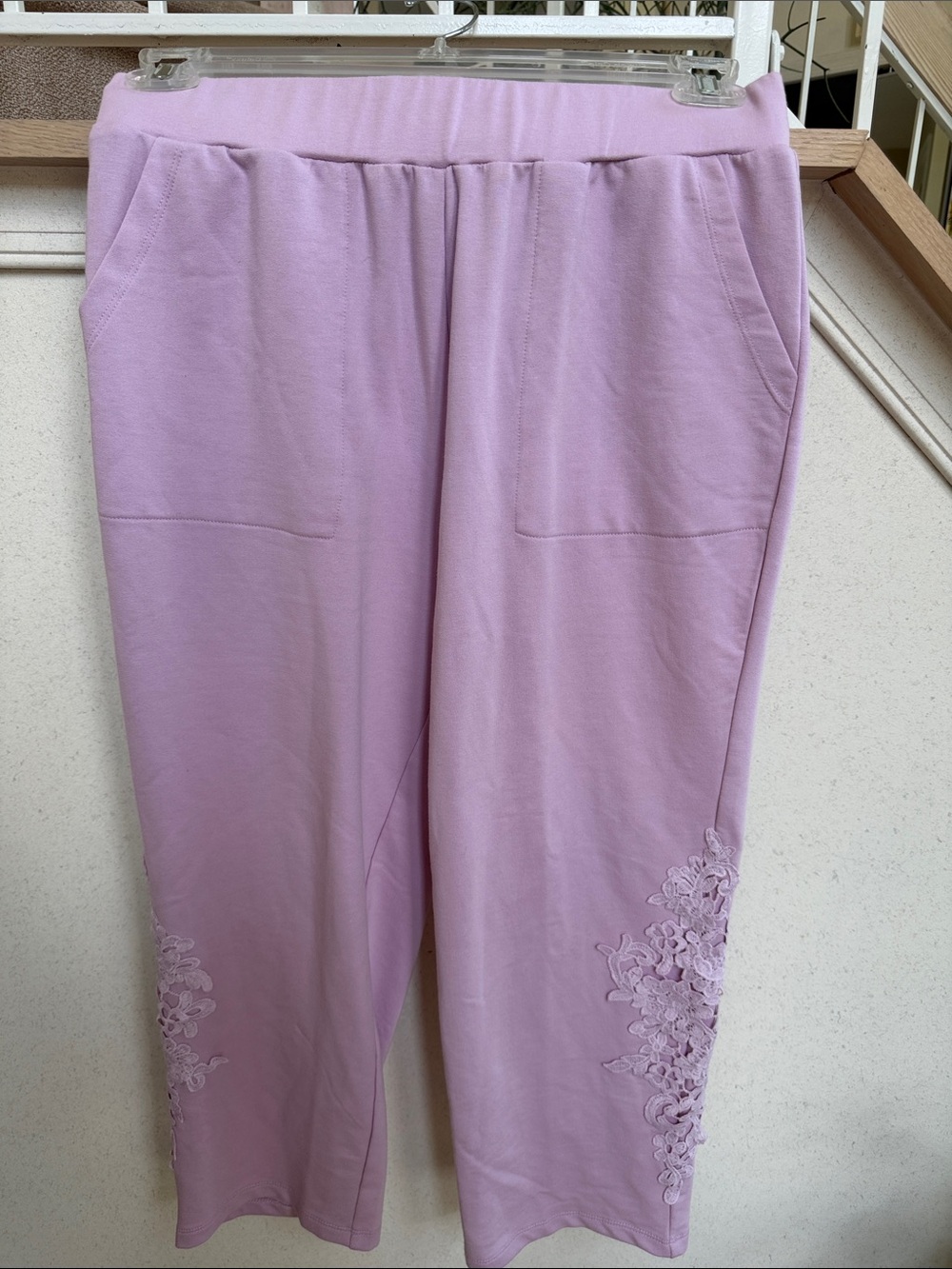 LOGO by Lori Goldstein Lilac Cropped Pull-On Pants with Lace Trim